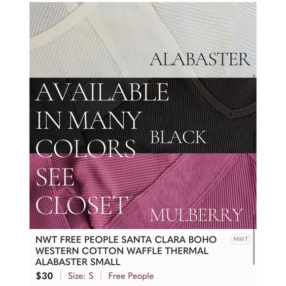 NWT FREE PEOPLE SANTA CLARA BOHO WESTERN COTTON WAFFLE THERMAL MULBERRY MEDIUM - Picture 7 of 8